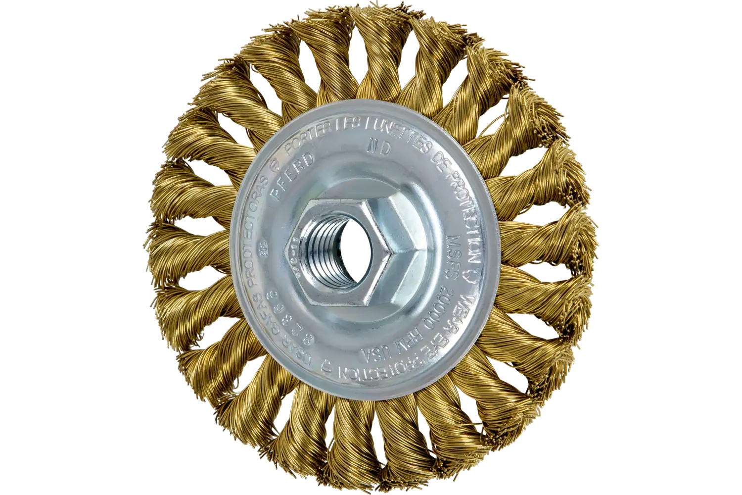 Picture of Pferd Standard Twist Knot Wire Wheel Brush 4" Dia. .014 Stainless Steel 5/8-11" Thread